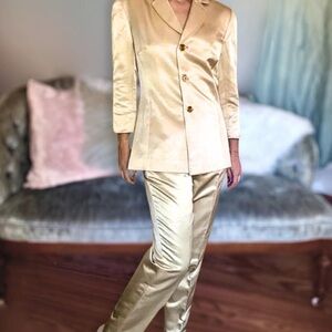 Silk Blend Women's Pant Suit Set M, Champagne Blazer S Vintage Winter Workwear